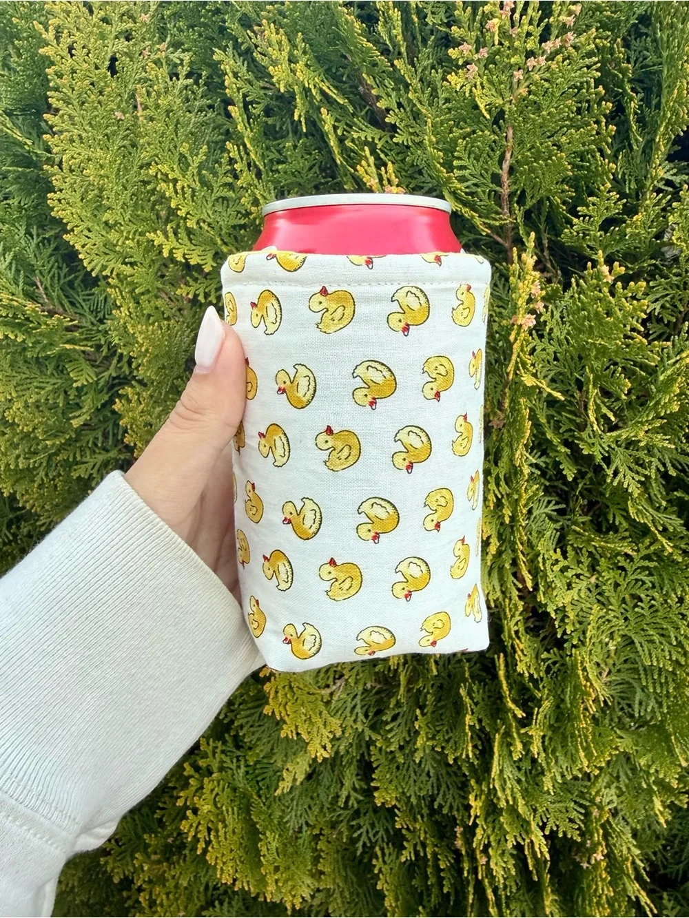 Handmade Insulated Yellow Duck Print Can Koozie (for 20oz cans)